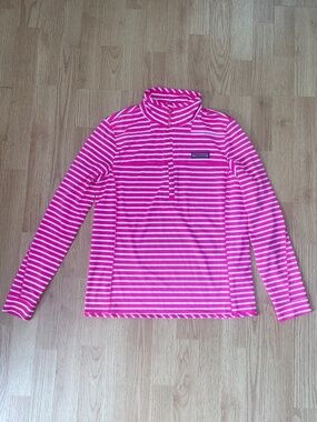 EUC Vineyard Vines Performance Hot Pink & White Striped Quarter Zip Long Sleeve